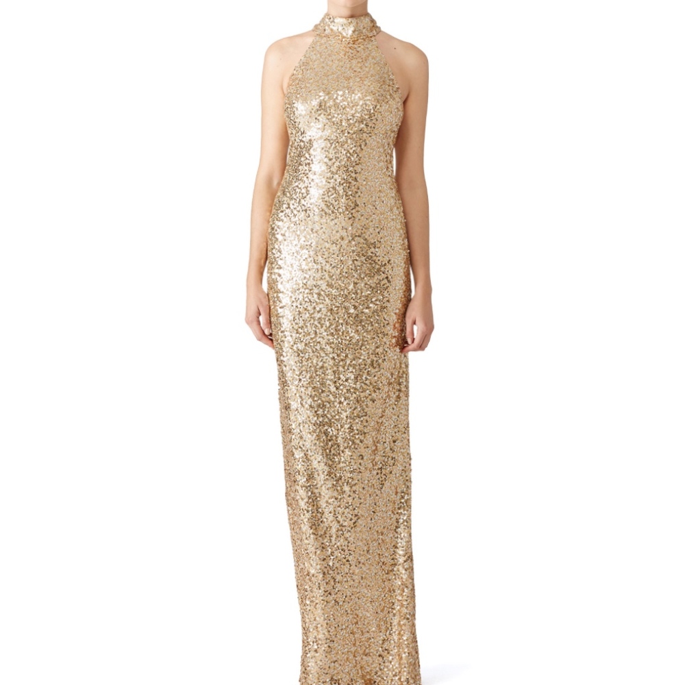 Badgley Mischka Gold Sequin High Neck Gown
